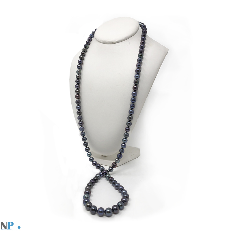 Collier de perles noires, perles Eau Douce, longueur 90 cm qualité AA+ ou AAA, fermoir Or
